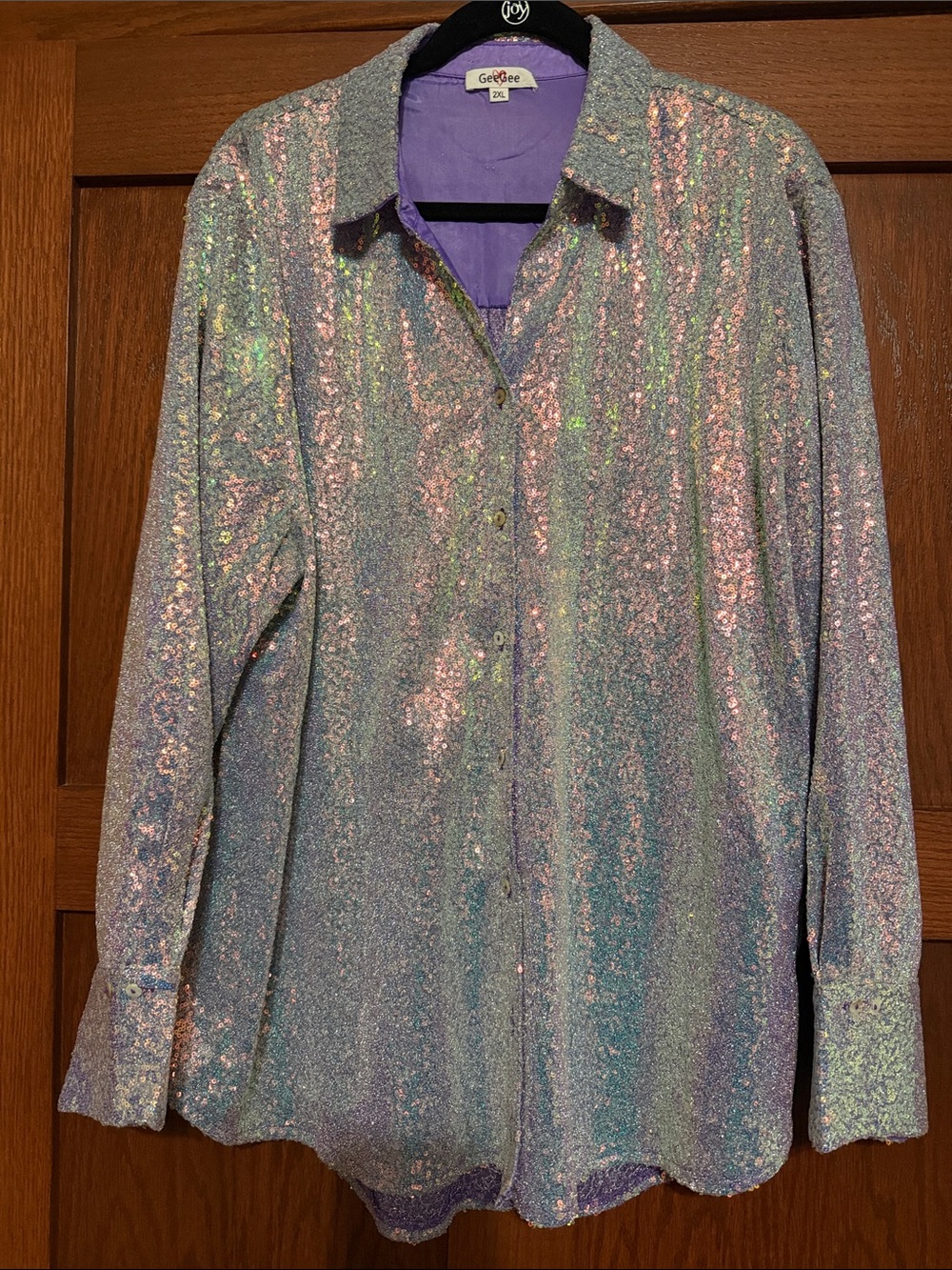 Gorgeous Iridescent Sequin Button-Up Shirt Lavender Mix